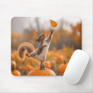 Squirrel Balancing on an Orange Pumpkin Mouse Pad