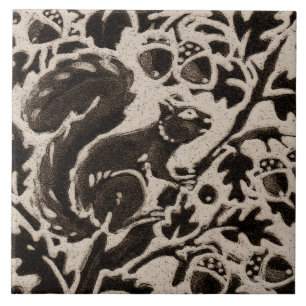 Squirrel Batik Stoneware Woodland Animal Tan Brown Tile