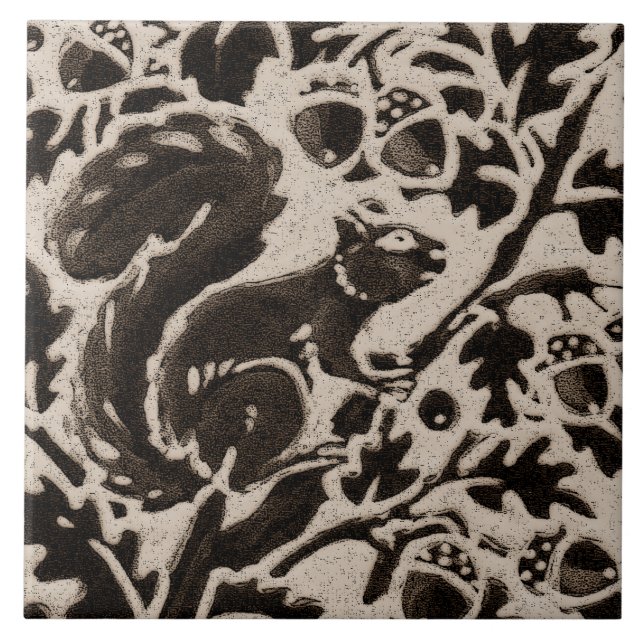 Squirrel Batik Stoneware Woodland Animal Tan Brown Tile (Front)