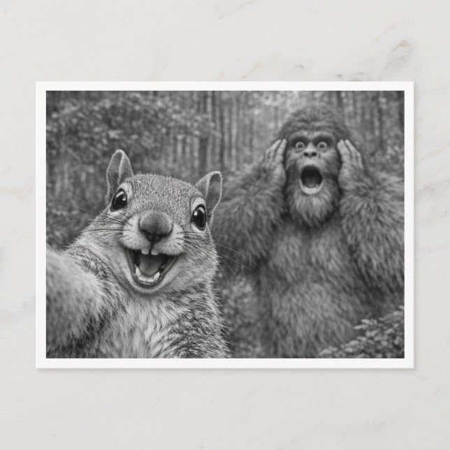 Squirrel Bigfoot Selfie Holiday Postcard (Front)
