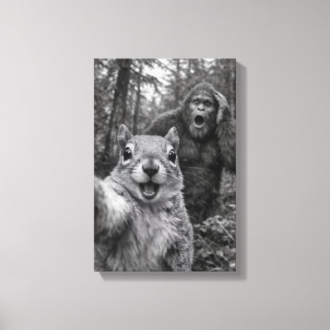 Squirrel Bigfoot Surprised Selfie Canvas Print (Front)