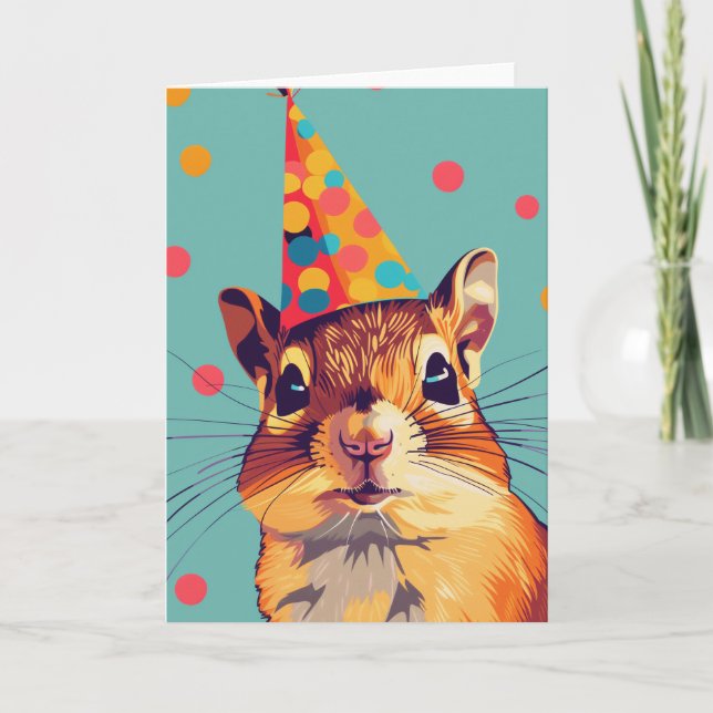 Squirrel Birthday Party Greeting Card (Front)