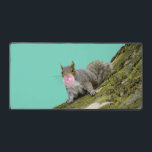 Squirrel Blowing a Bubblegum Bubble Animal Photo Desk Mat<br><div class="desc">Add some fun to your desk with this quirky,  but cute desk mat. It features a photo of a grey squirrel blowing a bubble with some pink bubblegum.</div>