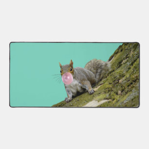 Squirrel Blowing a Bubblegum Bubble Animal Photo Desk Mat