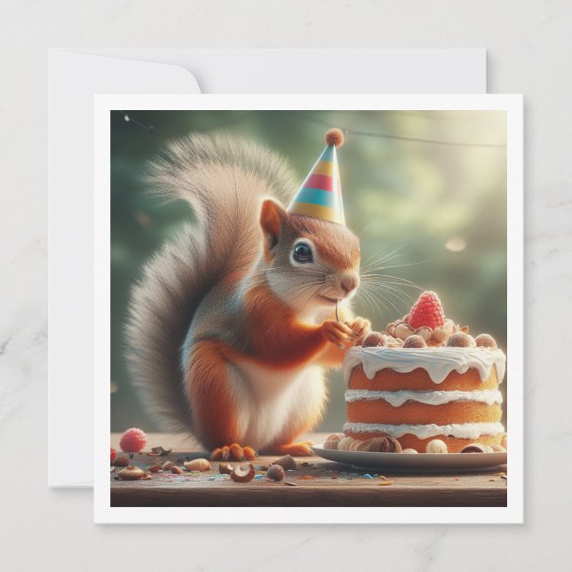 Squirrel card, Squirrel birthday invitation (Front)