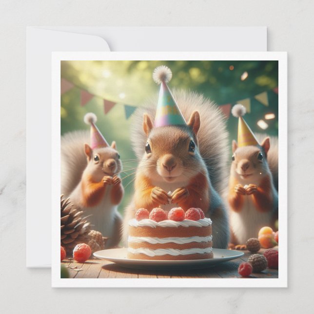 Squirrel card, Squirrel birthday invitation (Front)