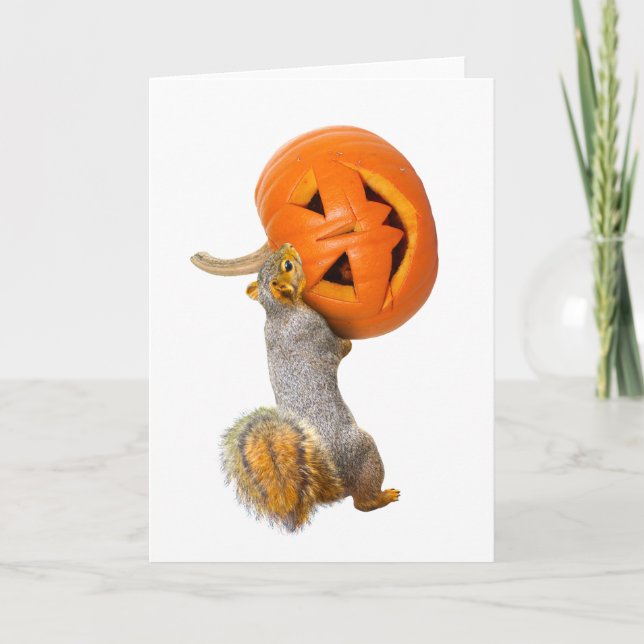 Squirrel Carrying Jack-o-Lantern Halloween Card (Front)