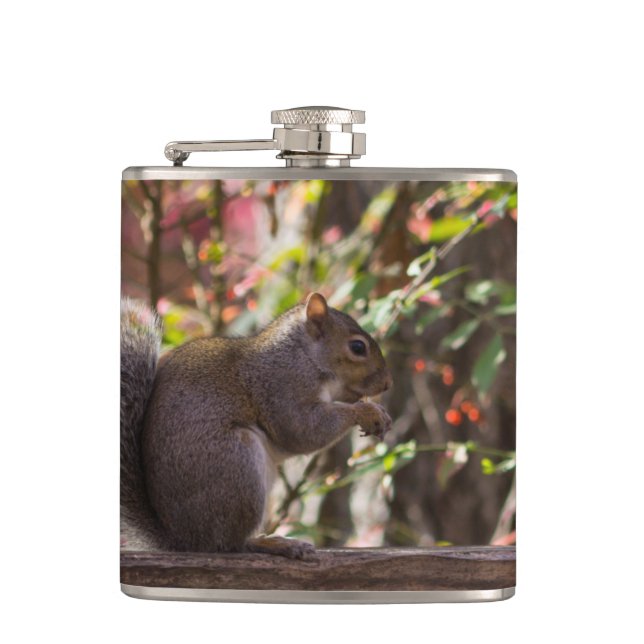 Squirrel Chow Time Hip Flask (Front)