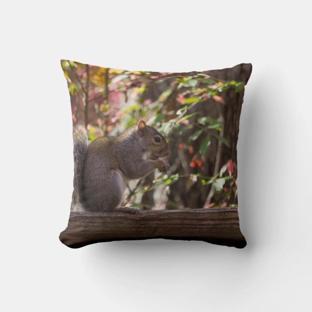 Squirrel Chow Time Throw Pillow (Front)