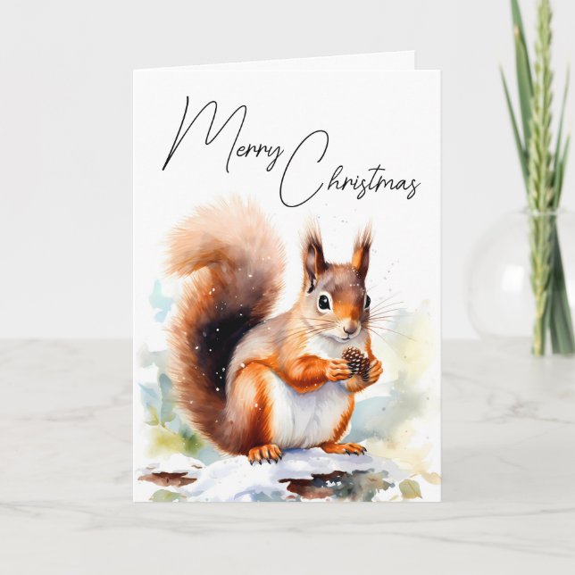 Squirrel Christmas Card Watercolor (Front)