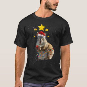 Squirrel Christmas Decorations Santa Hat Xmas Ligh T-Shirt