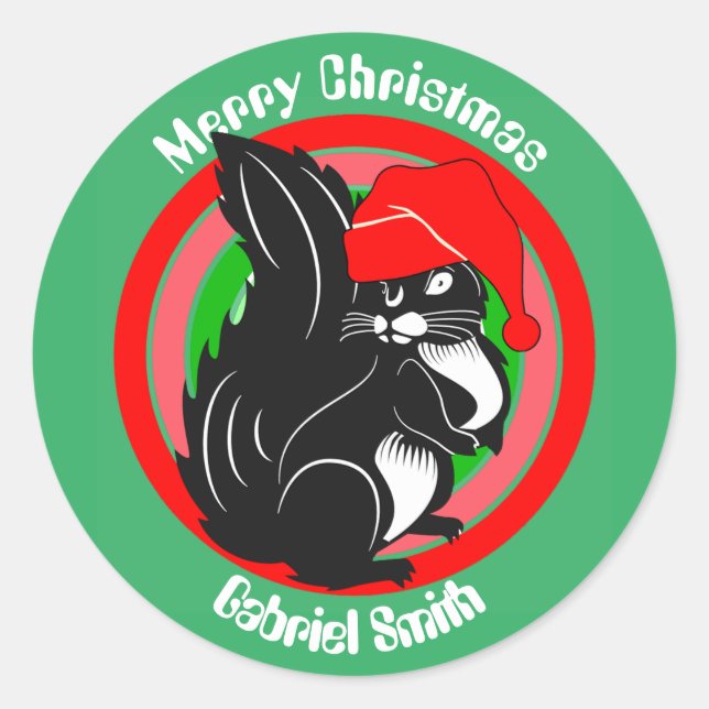 squirrel christmas gifts, personalized name classic round sticker (Front)