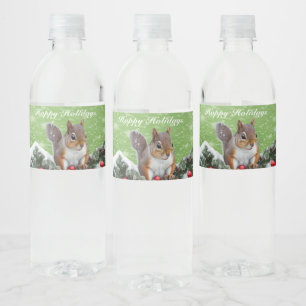 Squirrel Christmas Holidays Water Bottle Label