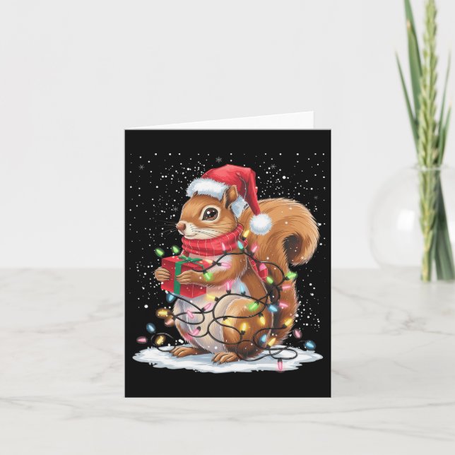 Squirrel Christmas Lights Decor Funny Squirrel Xma Card (Front)