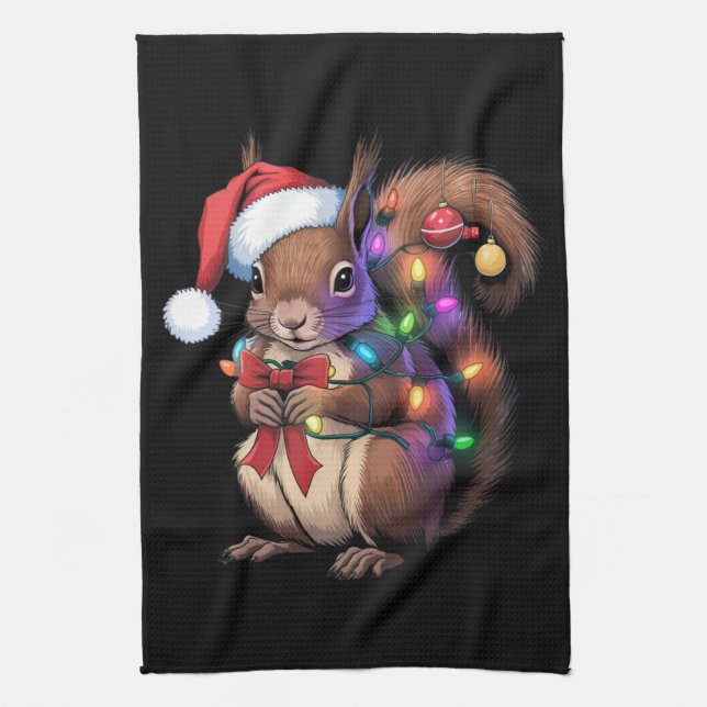 Squirrel Christmas Lights Xmas Party Family Kitchen Towel (Vertical)