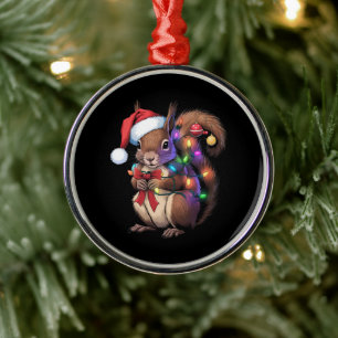 Squirrel Christmas Lights Xmas Party Family Metal Ornament