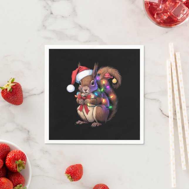 Squirrel Christmas Lights Xmas Party Family Napkin (Insitu)