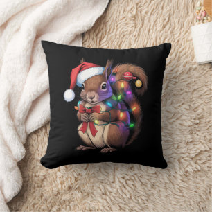 Squirrel Christmas Lights Xmas Party Family Throw Pillow