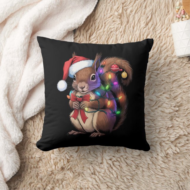 Squirrel Christmas Lights Xmas Party Family Throw Pillow (Blanket)