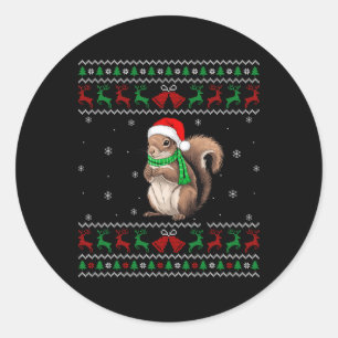 Squirrel Christmas Pajama Santa Hat Holiday Cheer  Classic Round Sticker
