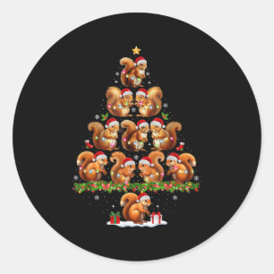 Squirrel Christmas Tree Lights Funny Xmas Family M Classic Round Sticker