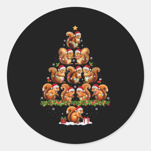 Squirrel Christmas Tree Lights Funny Xmas Family M Classic Round Sticker (Front)