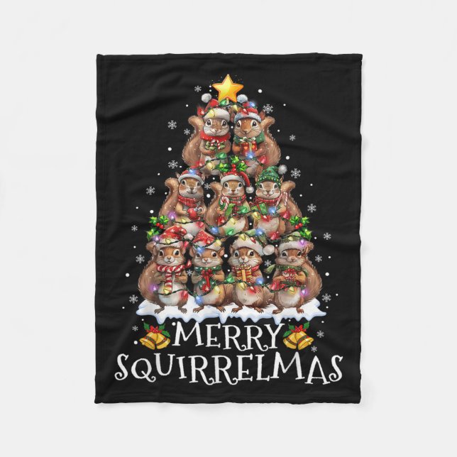 Squirrel Christmas Tree Lights Merry Squirrelmas S Fleece Blanket (Front)