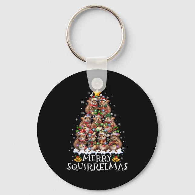 Squirrel Christmas Tree Lights Merry Squirrelmas S Keychain (Front)