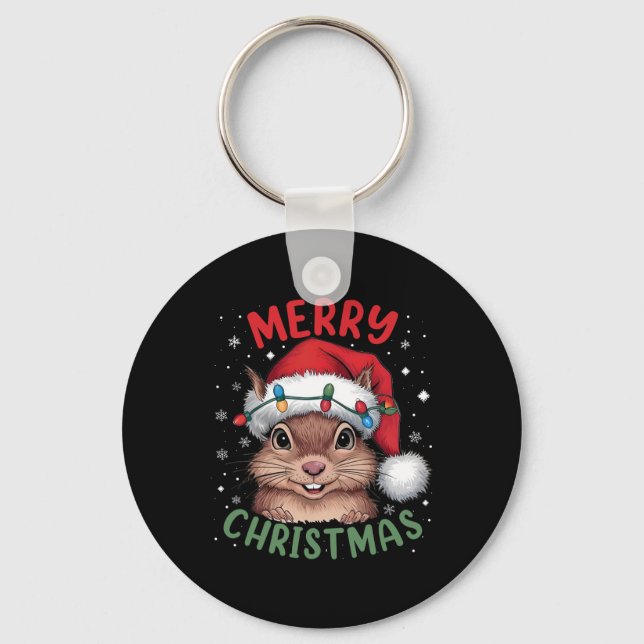 Squirrel Christmas Tree Lights Xmas Sweater Men Wo Keychain (Front)