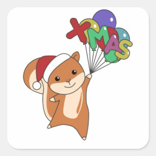 Squirrel Christmas Winter Animals Square Sticker