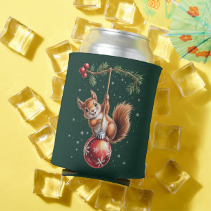 Squirrel Christmas Winter Snowflake Winter Holiday Can Cooler