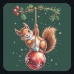 Squirrel Christmas Winter Snowflake Winter Holiday Square Sticker<br><div class="desc">Squirrel Christmas Winter Snowflake Winter Holiday</div>