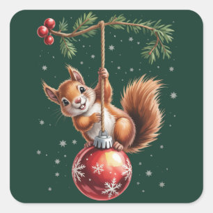 Squirrel Christmas Winter Snowflake Winter Holiday Square Sticker