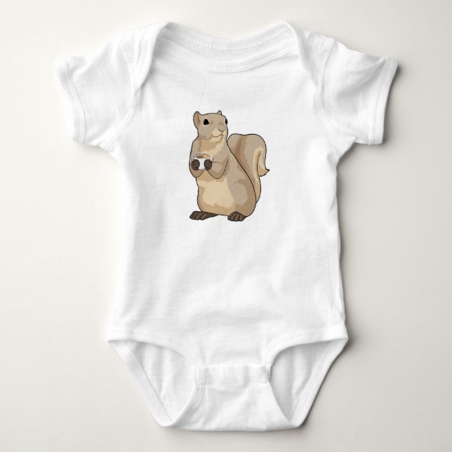 Squirrel Coffee Cup Baby Bodysuit (Front)