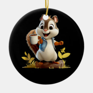 Squirrel Coffee Cup Funny Coffee Drinking Squirrel Ceramic Ornament