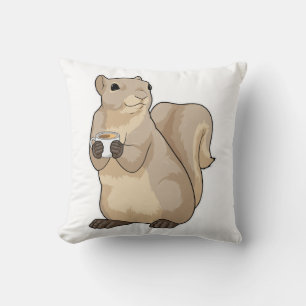 Squirrel Coffee Cup Throw Pillow