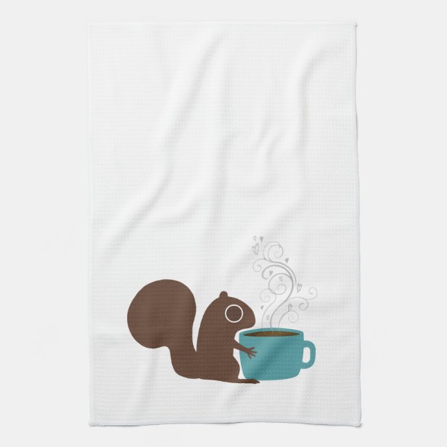 Squirrel Coffee Lover | Fun Animal Lover's Kitchen Towel (Vertical)