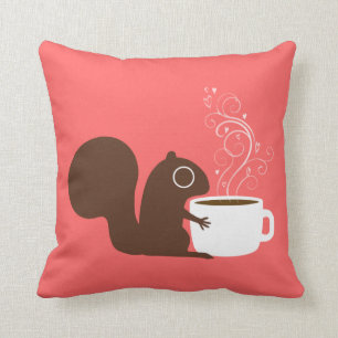 Squirrel Coffee Lover Throw Pillow