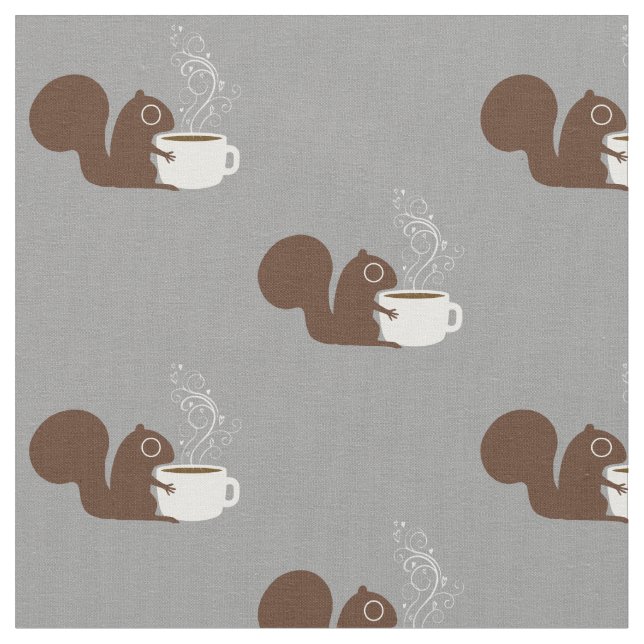 Squirrel Coffee Lover | Whimsical Animal Art Fabric (Close Up)