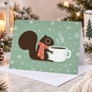 Squirrel Coffee Lover Woodland Winter Holiday Card