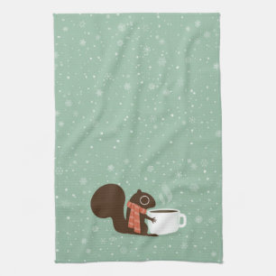 Squirrel Coffee Lover Woodland Winter Holiday Kitchen Towel