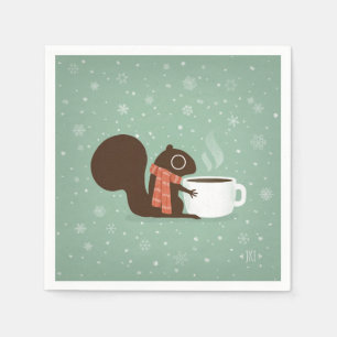 Squirrel Coffee Lover Woodland Winter Holiday Napkin
