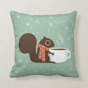 Squirrel Coffee Lover Woodland Winter Holiday Throw Pillow