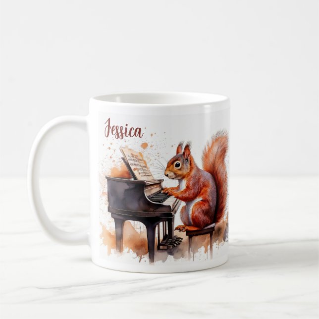 Squirrel Cute Animal and Piano Personalized Name Coffee Mug (Left)