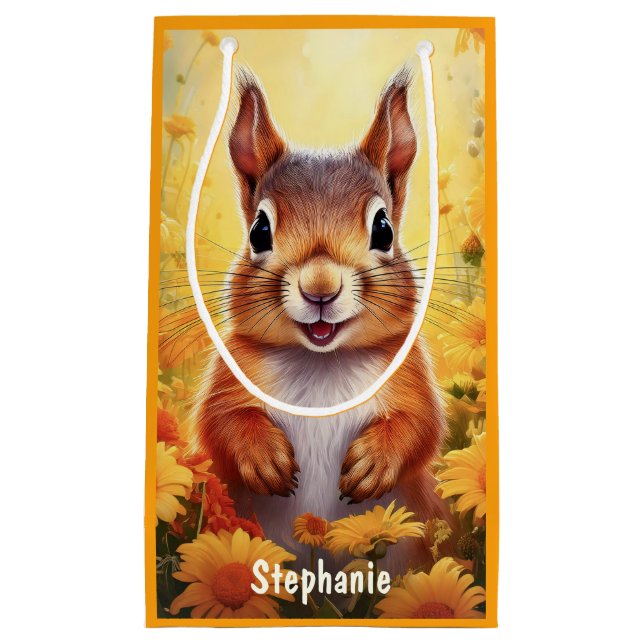 Squirrel Cute Animal Personalized Kids Name        Small Gift Bag (Front)