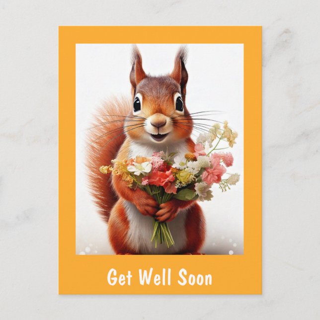 Squirrel Cute Animal with Flowers Get Well Soon Postcard (Front)