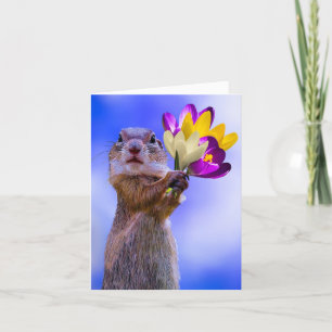 SQUIRREL CUTE AVEC FLEURS CARTES D'ANNIVERSAIRE