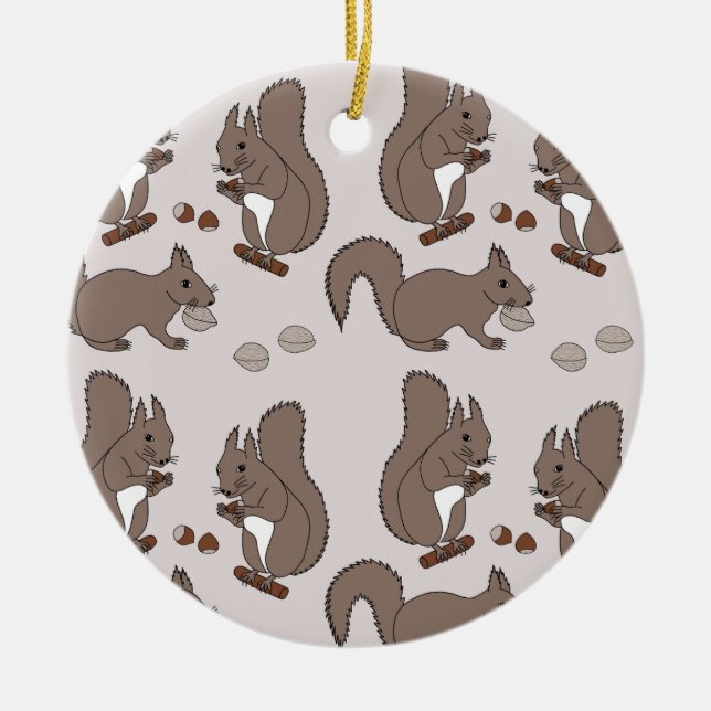 Squirrel design dark ceramic ornament (Front)