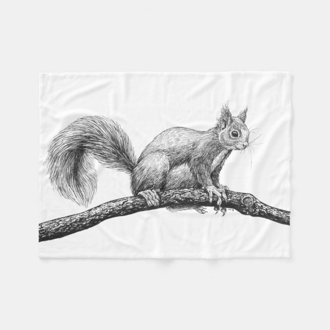Squirrel drawing fleece blanket (Front (Horizontal))