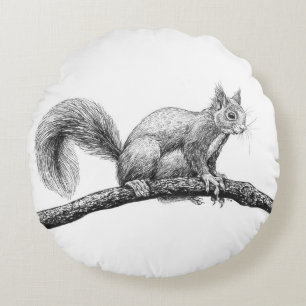 Squirrel drawing round pillow